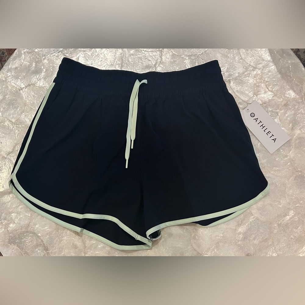 Athleta Blue and Lime Run Shorts with Elastic Waistband